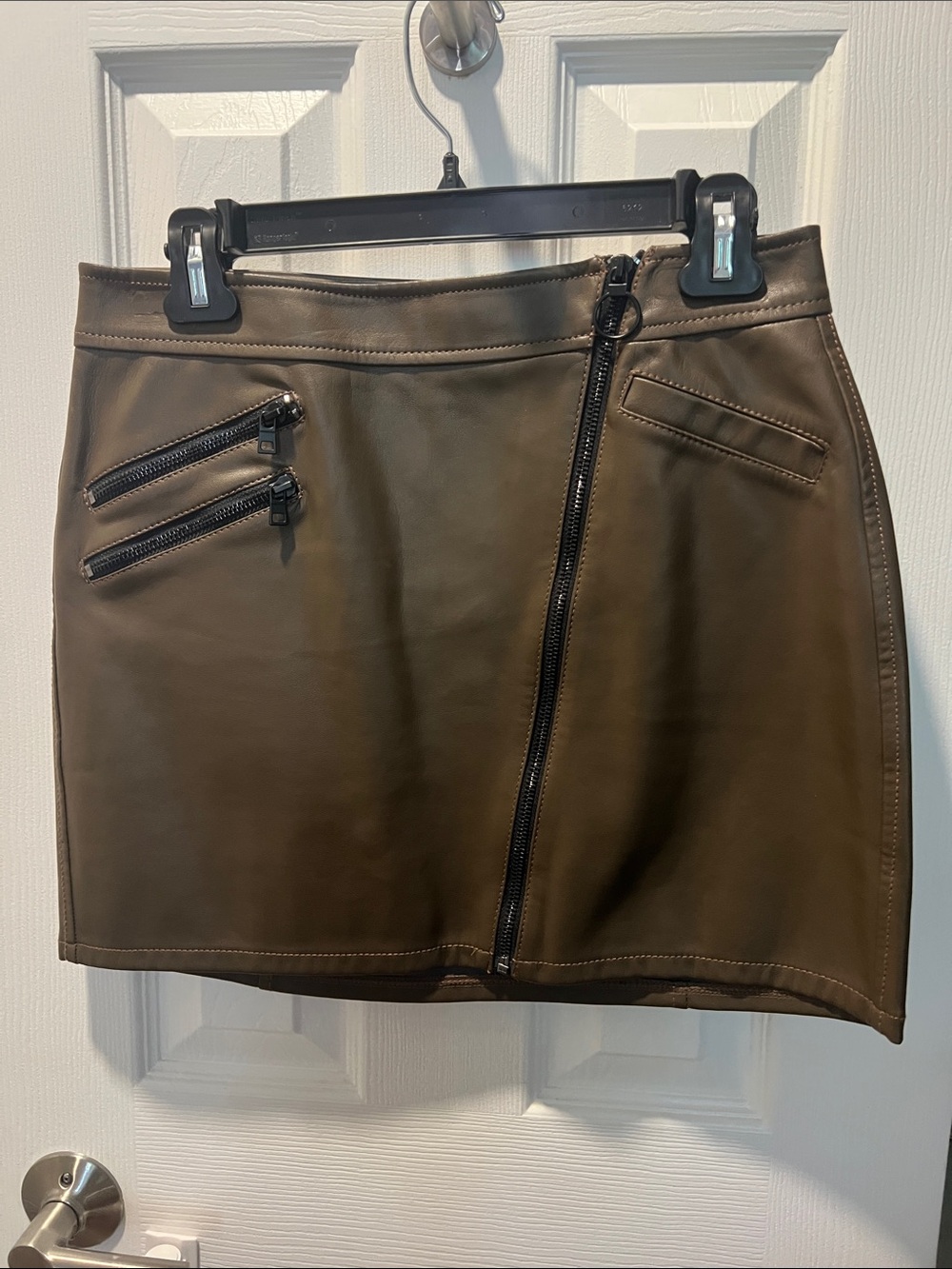 Express Faux Leather Mini Skirt in Olive